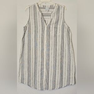 Ladies Cotton Linen Striped Sleeveless Button-Up Sun Dress Sz XL